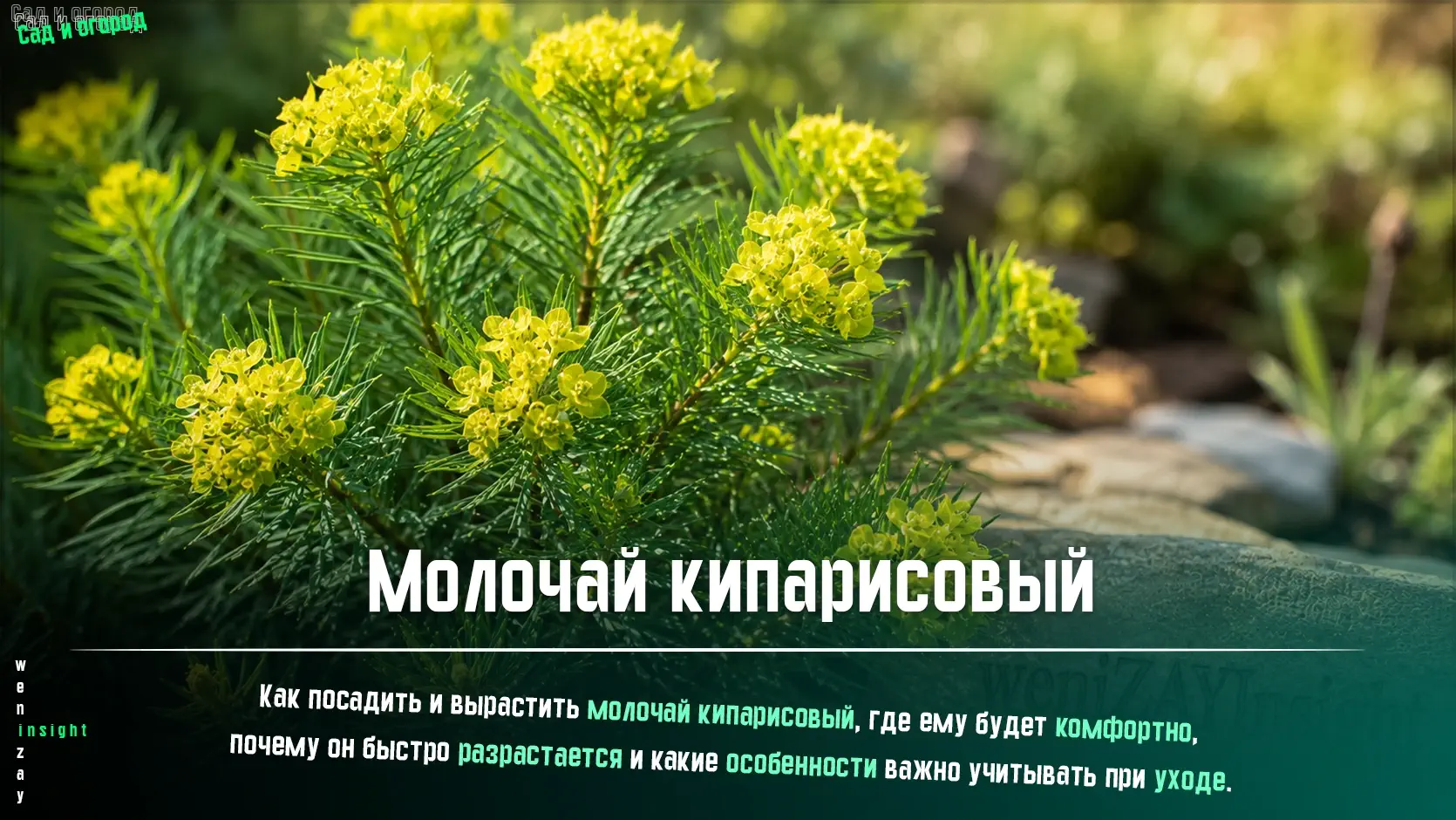 Молочай кипарисовый с тонкими игольчатыми листьями и желтовато-зелёными прицветниками