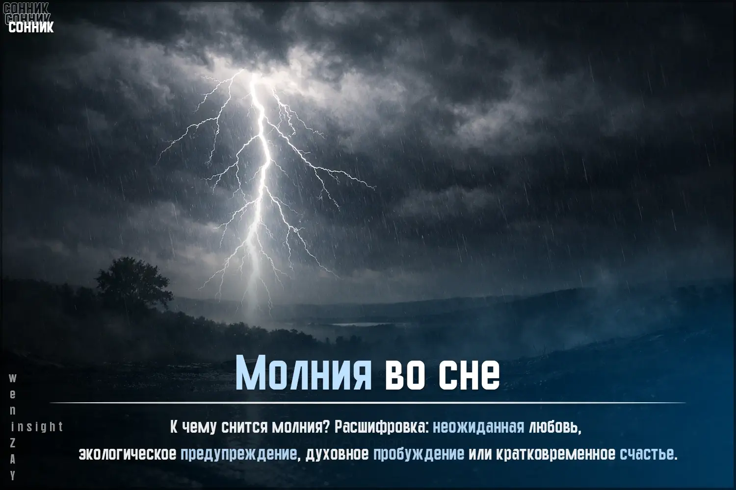 Одинокая молния над ночным городом, разрывающая тучи — метафора внезапного события, которое изменит всё, но уже начало происходить внутри вас.