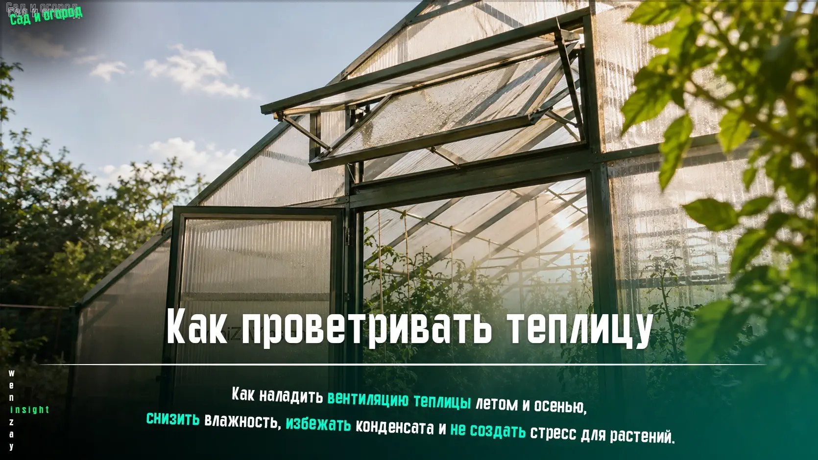 Проветривание теплицы летом в солнечную погоду Открытые двери и форточки теплицы для проветривания