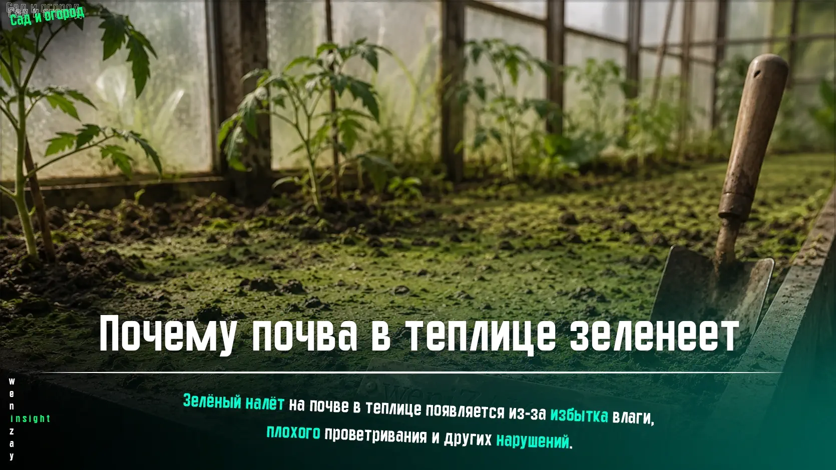 Зелёный налёт на поверхности почвы в теплице