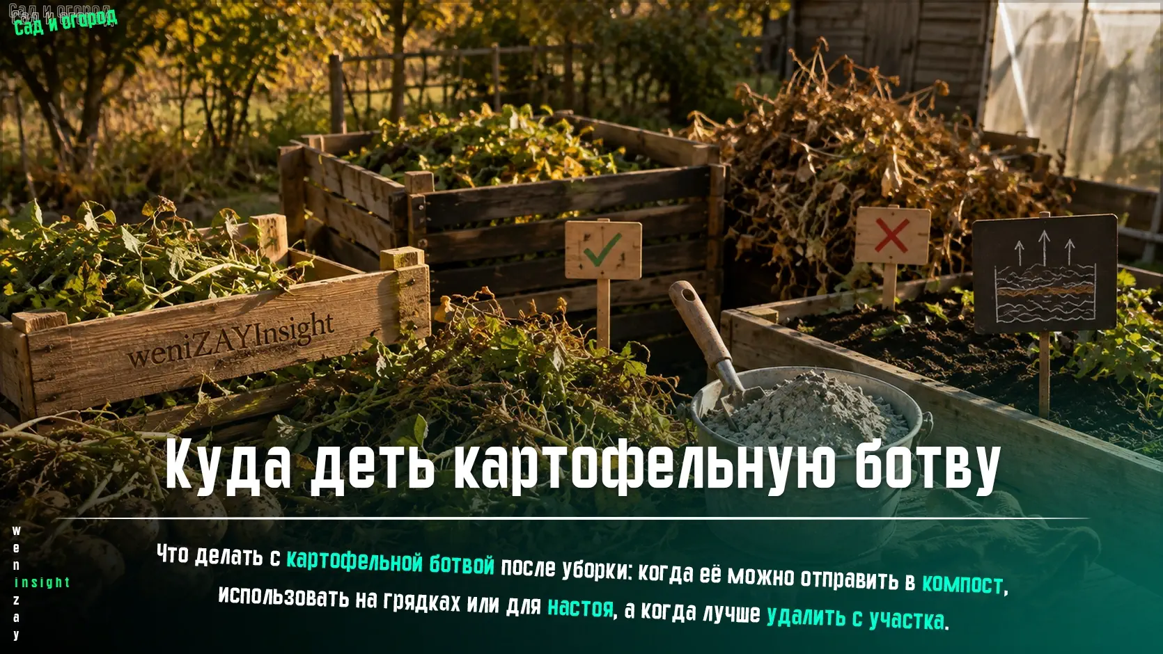 Здоровая картофельная ботва после уборки урожая на участке