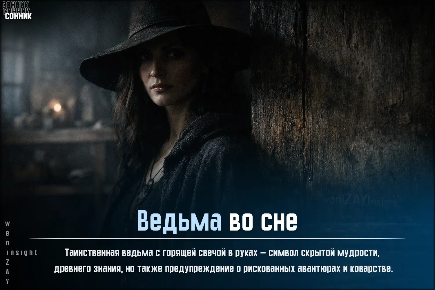 Таинственная ведьма с горящей свечой в руках — символ скрытой мудрости, древнего знания, но также предупреждение о рискованных авантюрах и коварстве.