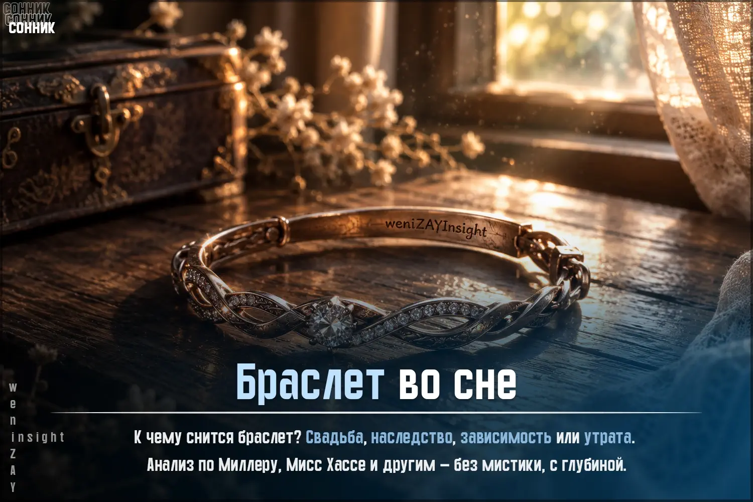 Тонкий золотой браслет на запястье при лунном свете — метафора изящной, но хрупкой связи, которую вы не решаетесь разорвать.