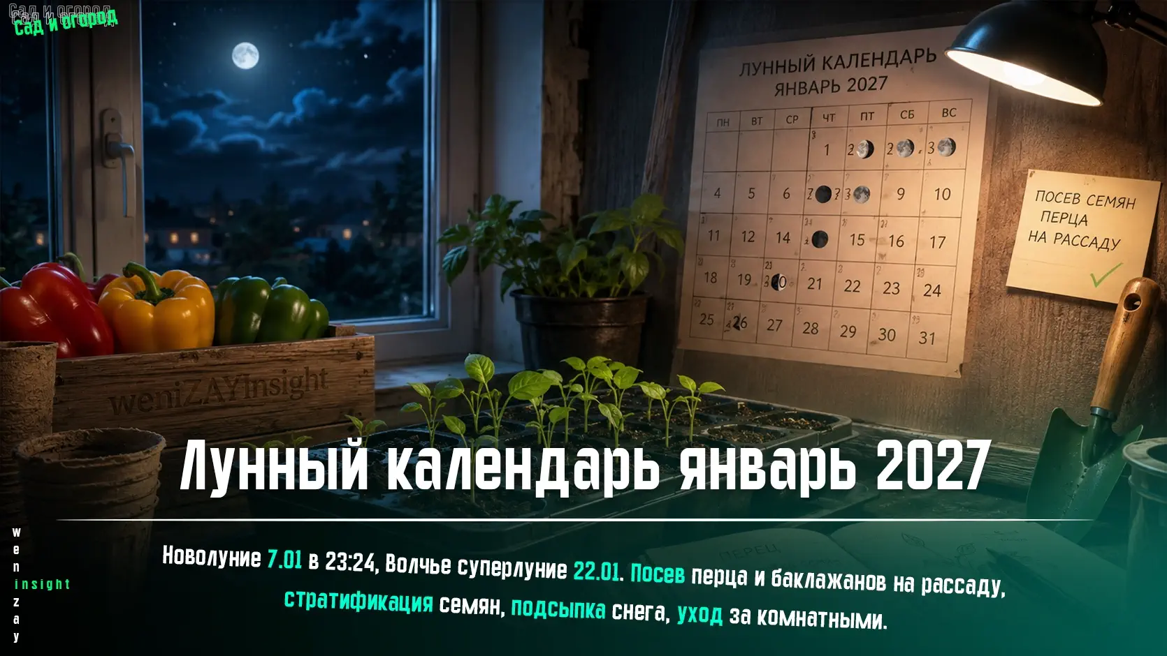 Посев семян перца на рассаду в январе под лунным календарём 2027 года